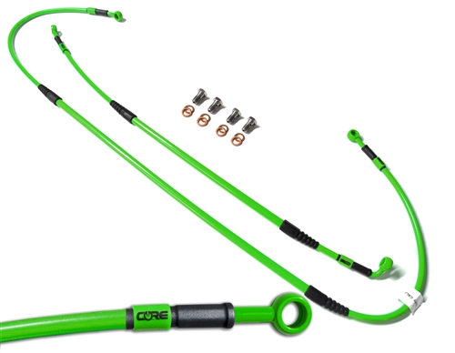 Core Moto steel braided Brake lines Front and Rear kit fit Kawasaki KX125 2004-2005 | KX250 2004-2007 | Kawasaki Green