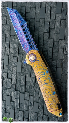 Marfione Custom Warhound Folder MOKUTI Handle Dragonskin Damascus