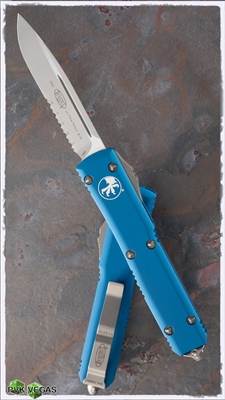 Microtech Ultratech S/E 121-5BL Satin Serrated Blade Blue Handle
