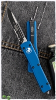Microtech UTX-70 S/E 148-2BL Partial Serrated Black Blade Blue Handle