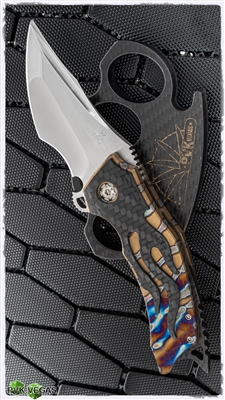 BURN Knives Custom Tomahawk Carbon Fiber Inlay Gold Ano & Flamed Frame