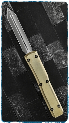 Marfione Custom Ultratech D/A OTF Spartan Brass Apocalyptic Finish Blade