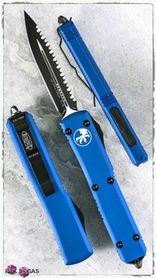 Microtech Ultratech D/A OTF D/E 122-3BL Black Full Serrated Blade Blue Handle