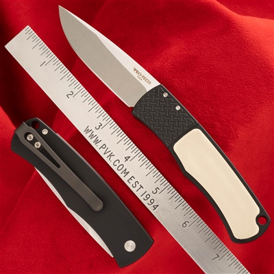 Protech Magic "Whiskers" Scale Release BR-1.51 Auto Black Handle Micarta Inlay Silver Blade Tuxedo BR151