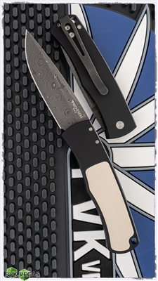 Protech Magic "Whiskers" Scale Release BR-1.51D Auto Black Handle Micarta Inlay Damascus Blade Tuxedo BR151D