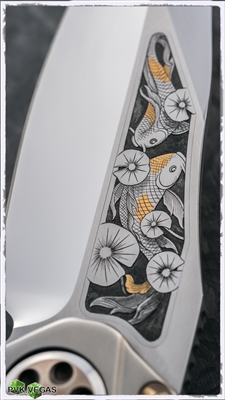 Marfione Custom Matrix Titanium Handle Koi Fish Engraving