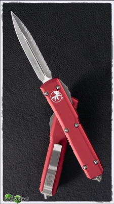 Microtech Ultratech D/E 122-6RD Satin Full Serrated Red Handle