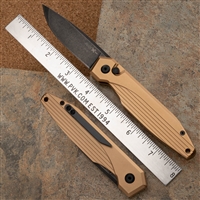 AKC X-treme Dandy Automatic Knife - Tan Handle Blackwashed Blade