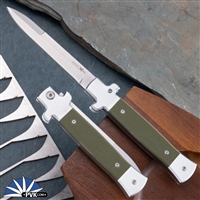 AKC X-treme 9" Shadow Switchblade (Bolster Release) Stonewash Bayonet, Military Green G10 Scales.