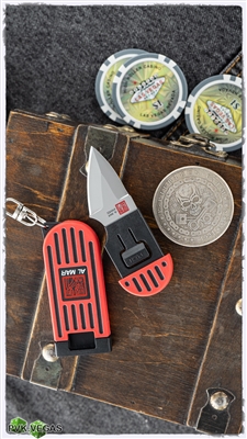 Al Mar Stinger Keychain Fixed Blade, 1.3" D2 Drop Point, Red & Black TPR Handle, TPR Sheath