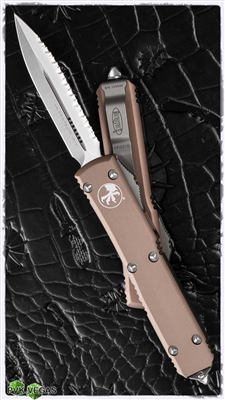 Microtech Ultratech D/E 122-6TA Satin Full Serrated Tan Handle