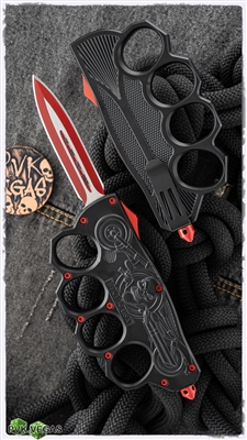 Biker USA D/A OTF Auto Black & Red Handle D/E Two-Tone Blade