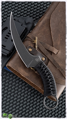 Bastinelli Creations Customized Mako Fixed Blade N690Co Black PVD Stonewashed, Cobra Knot Wrapped Handle, Kydex Sheath