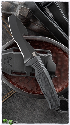 Benchmade 112SBK H2O Fixed Blade Knife, 3.5" Serrated Black N680, Black Polymer Handle