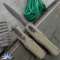Benchmade Claymore 3370GY-1 CPM-D2 Double Edge Smoke Gray PVD Blade, Ranger Green Grivory Handles