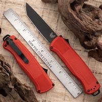 Benchmade 5370BK-04 Shootout OTF CPM-CruWear Black DLC Tanto Blade, Blood Orange Grivory Handles