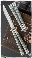 BURN Knives BaliSong Model 5 Steel w/ Abalone inlays & Mirror Blade