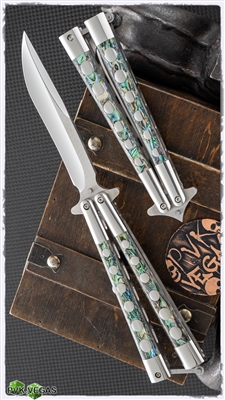 BURN Knives BaliSong Model 5 Steel w/ Abalone inlays & Mirror Blade