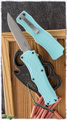 Hogue Knives Exploit OTF Automatic, 3.5" Clip Point CPM-S30V - Tumbled Finish, Matte Aquamarine Handle