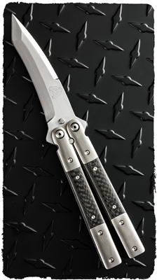 Jones Knives Custom Balisong Downswept Blade Carbon Fiber Inlay