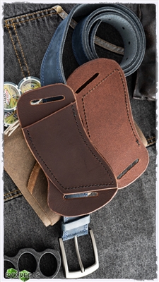 Custom Left Hand Right Hip Crossdraw Brown Leather Black Stitching Knife Sheath