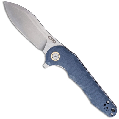 CJRB Cutlery Mangrove Flipper Knife 3.45" Stonewashed Drop Point Blade, Contoured CNC Machined Gray (Blue) G10 Handles