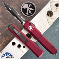 Microtech Ultratech 122-2MR Double Edge Black Partial Serrated Blade, Merlot Handle