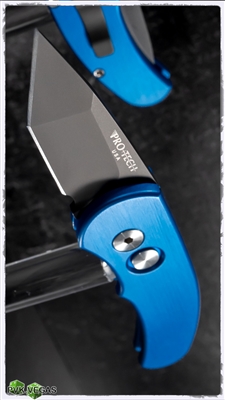 Protech J4 Runt Automatic Knife Tanto Black Blade Blue Handle