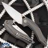 CIVIVI Isham Plethiros Flipper Satin Blade, Black/Carbon Fiber Handle