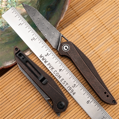 CIVIVI McKenna Front Flipper Knife Black Stonewash Copper Handle 2.92" Black Hand Rubbed Damascus Blade - C905DS-3