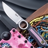 Dan Dugdale Custom Finger Hole Fixed Blade, Hand Rubbed Satin D2 Drop Point, Black & Pink Micarta Handle, Pink Digi Camo Sheath