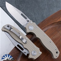 Demko Knives AD20.5 S35VN Stonewash Slotted Clip Point Blade, Shark Lock, Coyote G10 Handles
