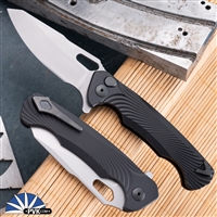 Dead Reckon Knives RB-1522-27 Black Ridgeback, Satin Blade, Type III Black Ano Handle V2