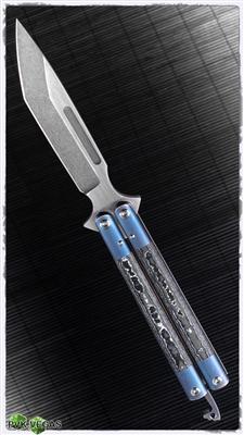 ExtremAddiction Custom 2020-B2 Balisong Blue Ti Handles Fat Carbon Inlay Two-Tone Tanto