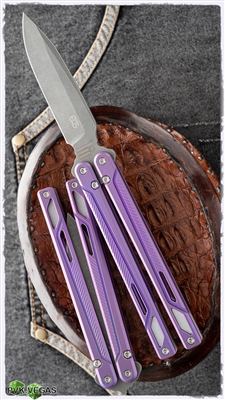 EOS Balisong Stonewash CTS-XHP Blade and Purple Titanium Handles