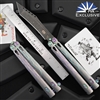 EOS Balisong Villain PVK Exclusive Recurve Tanto, Stonewash Titanium, Joker HW