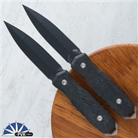 EOS Thresher CPM 3V Black Double Edge Carbon Fiber Handles Stonewash Spike Black Sheath