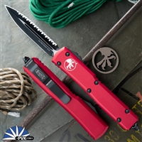 Microtech Ultratech D/E 122-3RD Black Full Serrated Red Handle