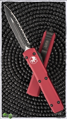 Microtech Ultratech D/E 122-3RD Black Full Serrated Red Handle