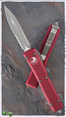 Microtech Ultratech D/E 122-5RD Satin Serrated Blade Red Handle