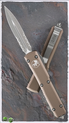 Microtech Ultratech D/E 122-5TA Satin Serrated Tan Handle