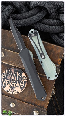Heretic Knives Manticore-S Bowie, Battleworn Black Elmax, Black Ano W/Jade G10 Backcover