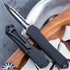 Heretic Knives Manticore-S Double Edge 2 Tone Full Serrated Blade, Black Frag Handle Tactical