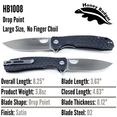 HB1008 Honey Badger D2 Flipper Large Black No Choil