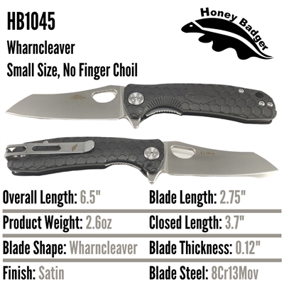 HB1045 Honey Badger Flipper Wharncleaver Small Black No Choil 8Cr13Mov