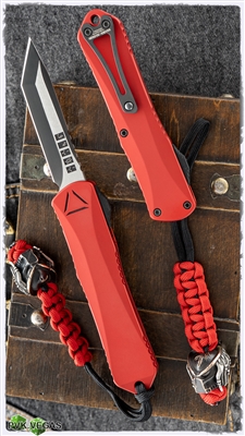 Heretic Knives RED PRED Manticore-E Red Ano Handle Two Tone DLC Tanto DLC HW Custom Pred Bead