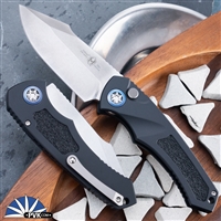 Heretic Knives Pariah Auto, Magnacut Stonewash Blade, Black Handle, Ti Pivot