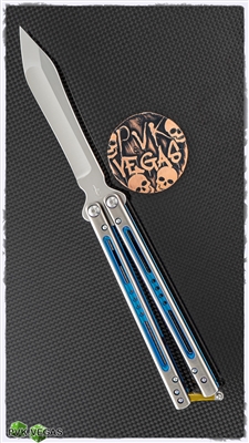 Heibel Knives Custom Balisong #163 Kukri Scimitar Blade 2-Tone Anodized Titanium Handles