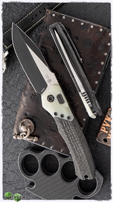 Heretic Knives Wraith Auto Single Edge Carbon Fiber Handles Jade G10 Bolster & 2-Tone Battleworn Black