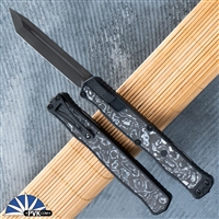 Heretic Knives Cleric II Tanto Magnacut DLC Blade, Black Handle With White Camo Carbon Inlay